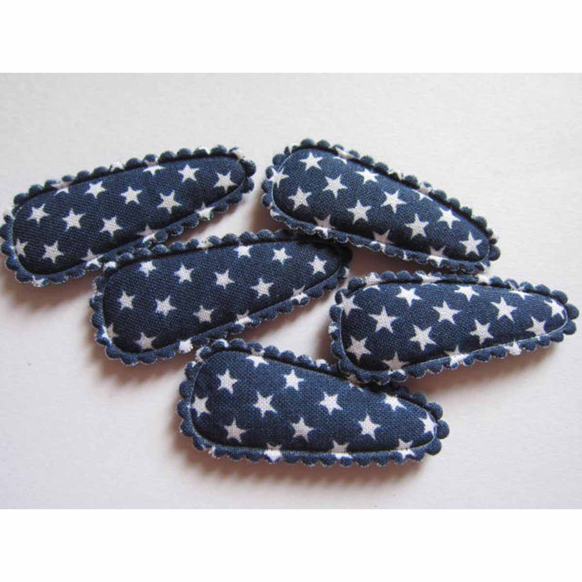 80 Padded Star Print 35mm Hair Clip Covers-Navy