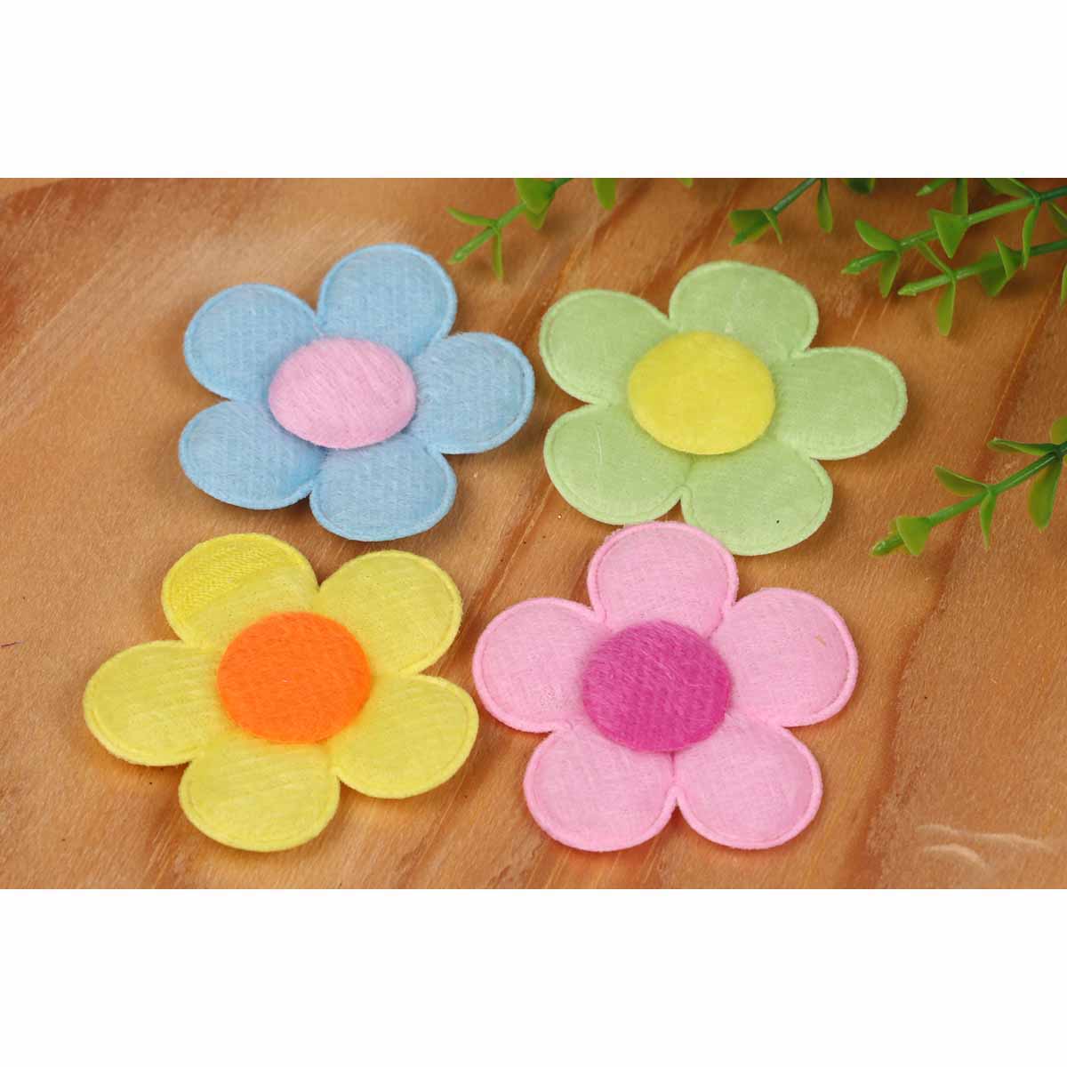 80 Padded Furry Flower 2″-4 Colors