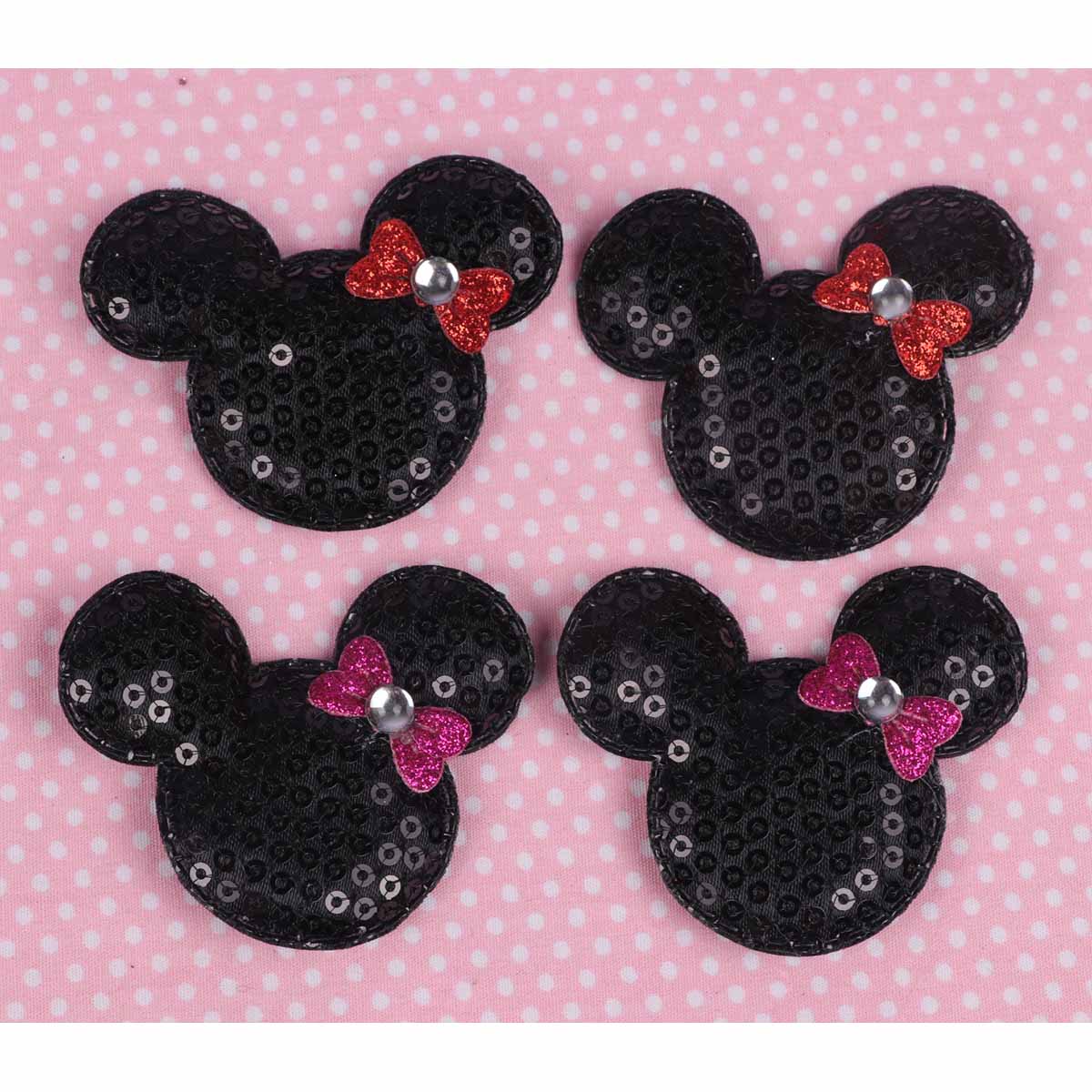 20 Padded Sequin Mouse w/Bow 2 3/8″- 2 Colors