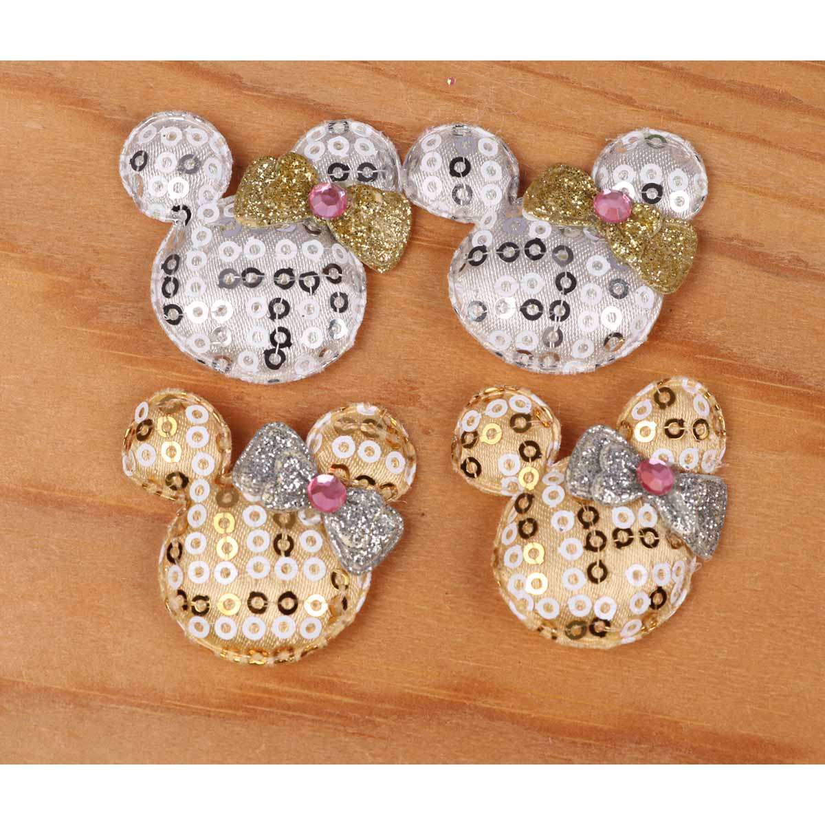 60 Sequin Mouse Head w/bow 1.5″-Gold/Silver