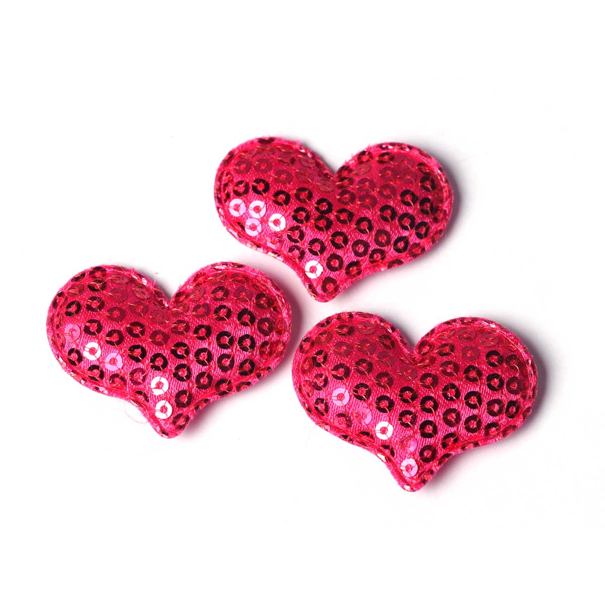 80pcs Padded Sequin Heart 1.5″-Hot Pink