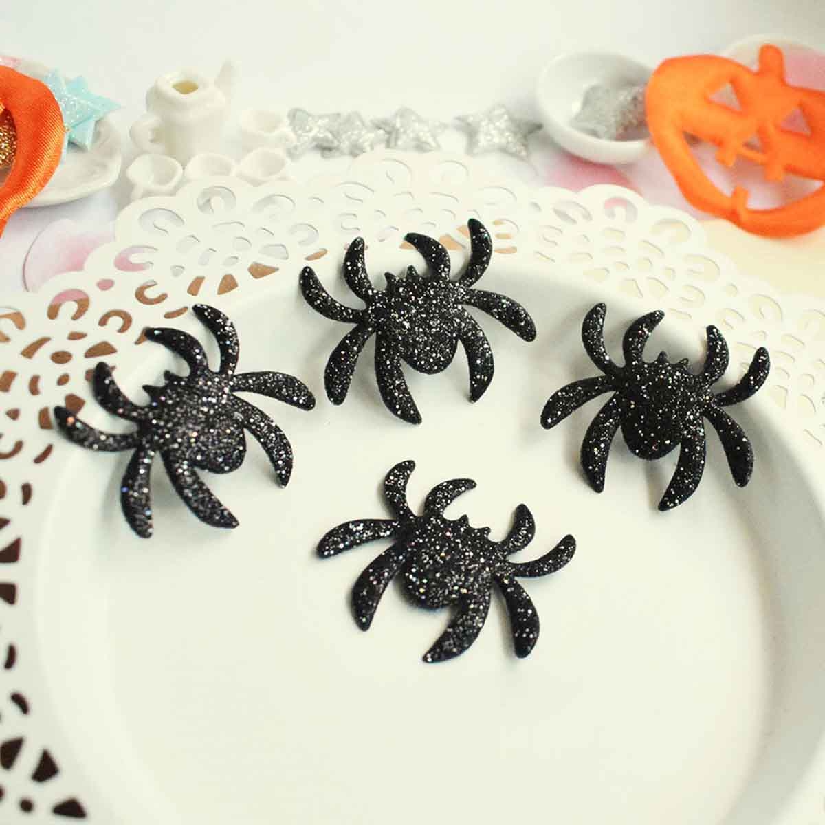40 Glitter Spider Halloween 1.5”-Black