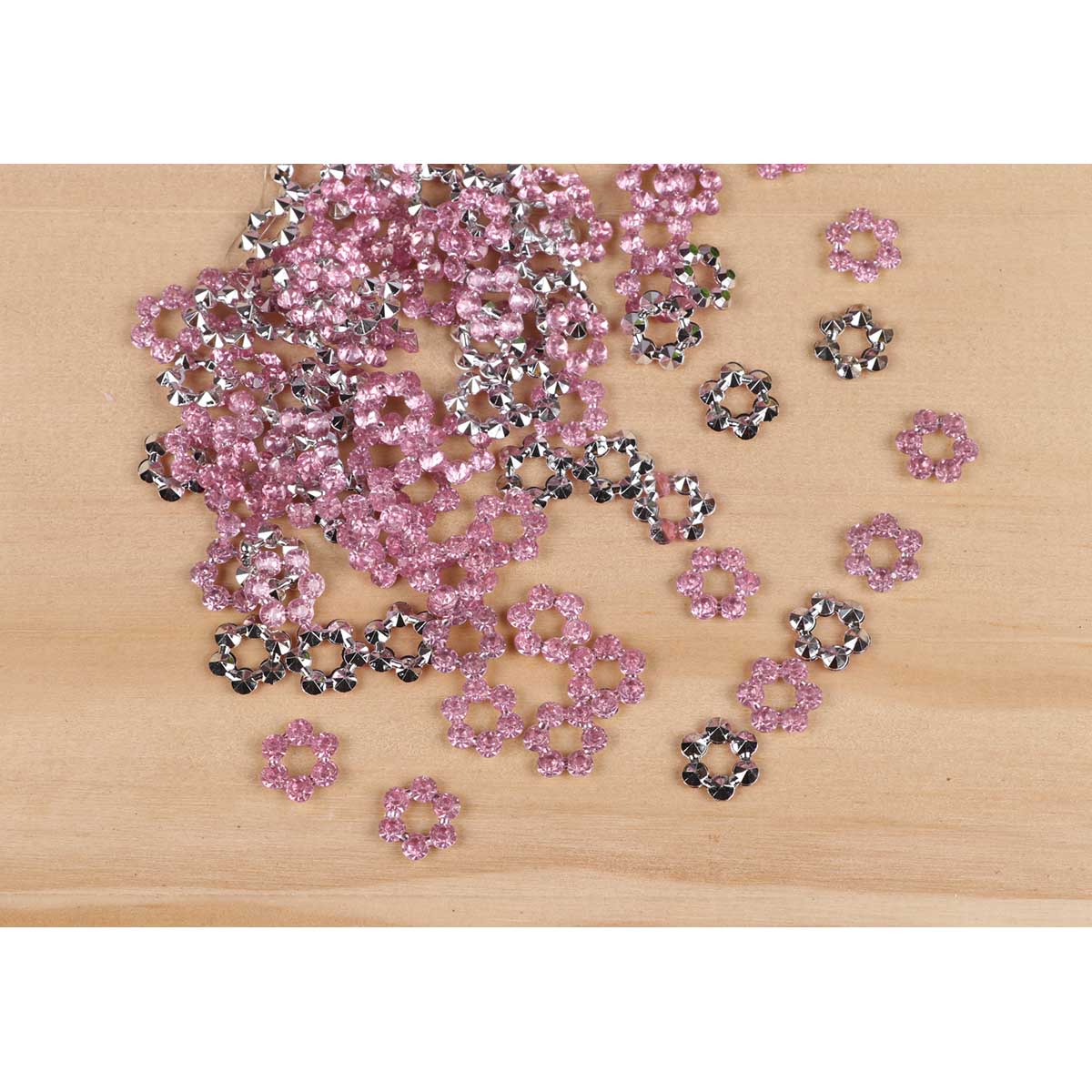 One Bag 2000pcs Acrylic Rhinstone Flower w/hole 10mm- Pink