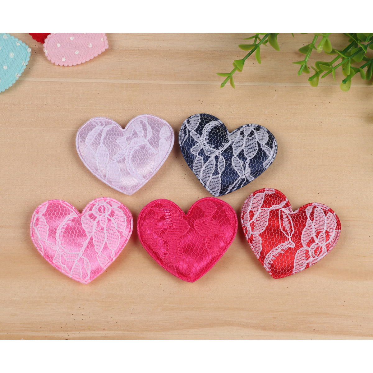 50 Large Padded Satin Lace Heart 2″-5 Colors