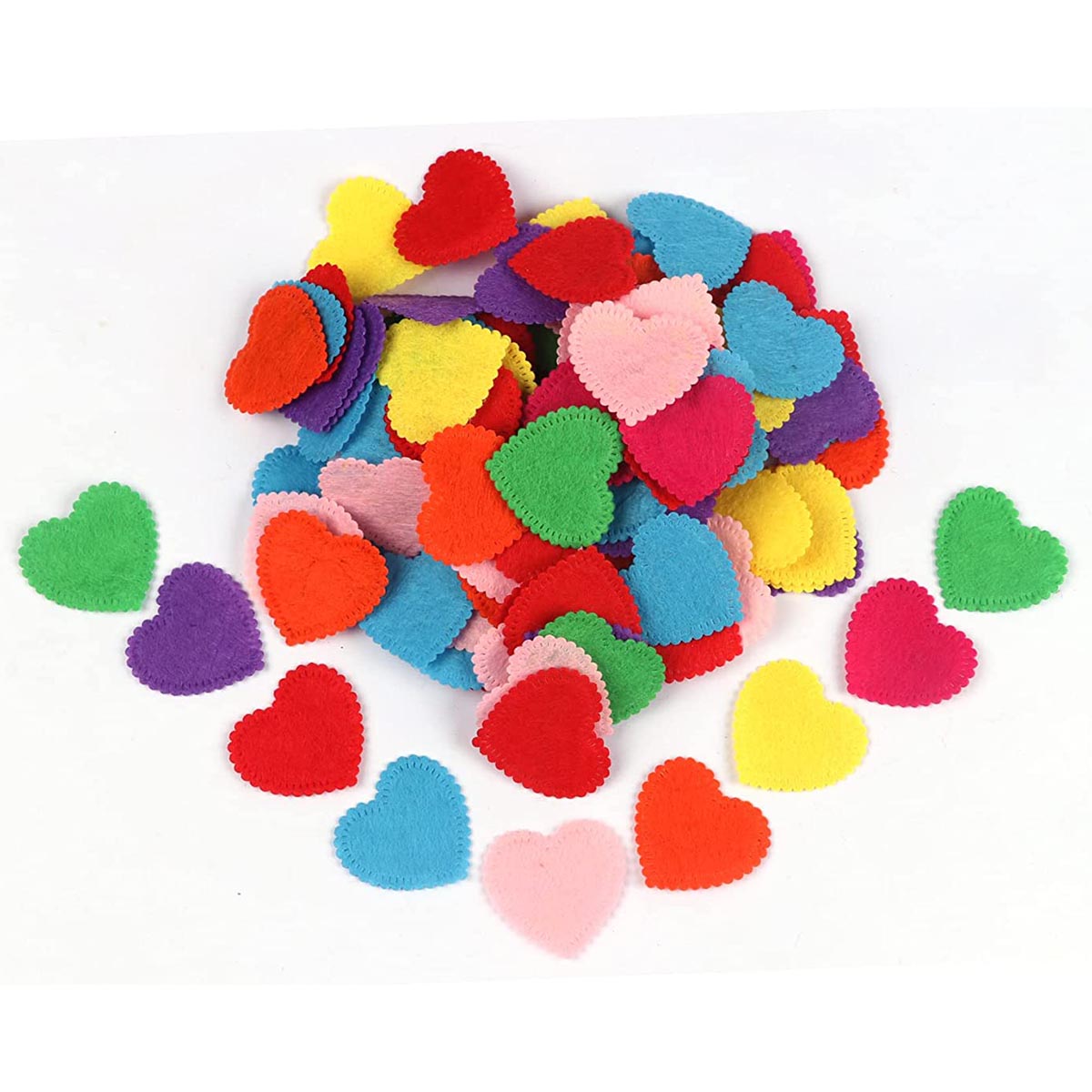 200pcs Felt Heart Fabric Embellishments,1 3/8 Inch Mix Color