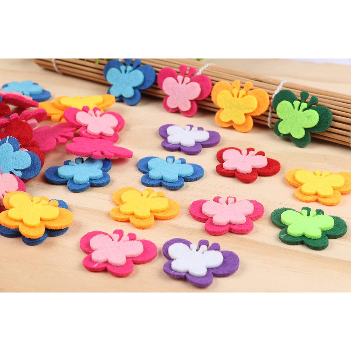 50pcs 2-Layer Stiff Felt Butterfly Fabric Embellishments,1.5 Inch Mix Color