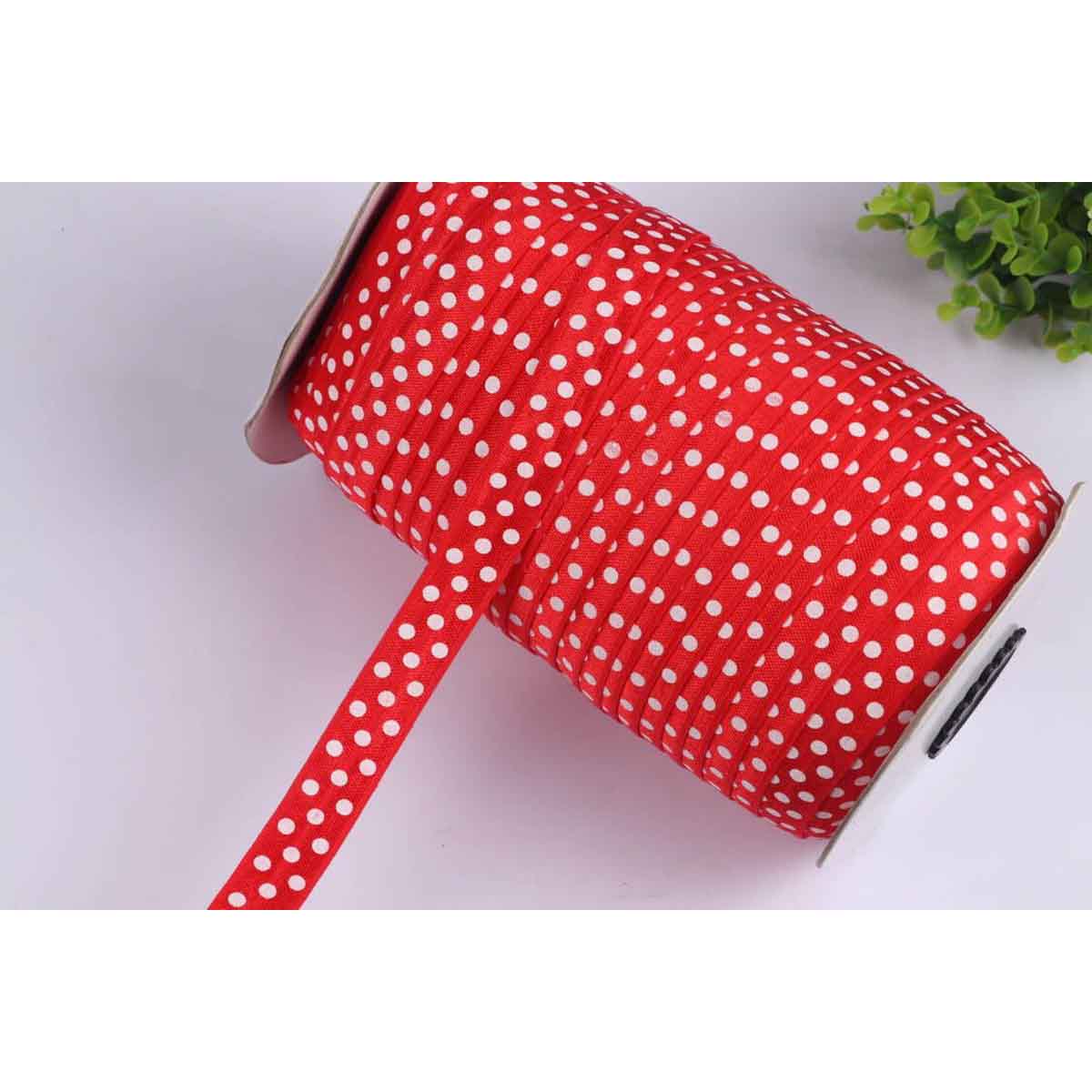 “One Roll”100Yards Polka Dots Elastic Ribbon 5/8″-Red/White Dots