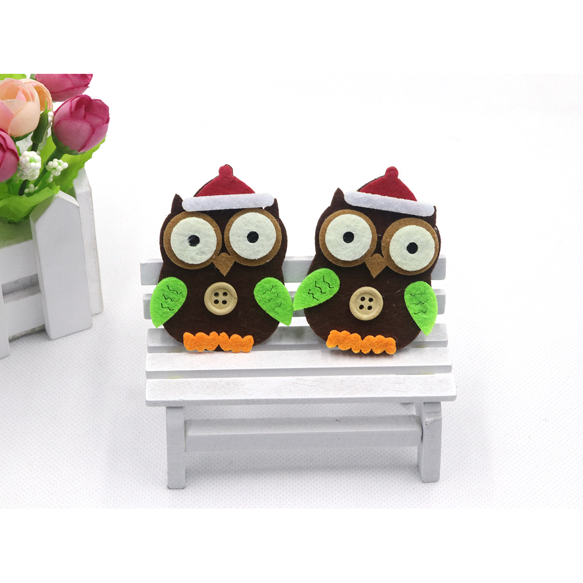 20pcs Large Felt Owl Animals with Button 2″-Brown