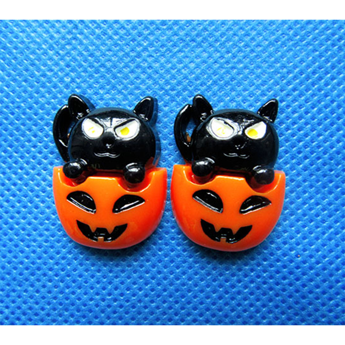 30pcs Cat Resin Button Flatback Halloween-Orange/Black