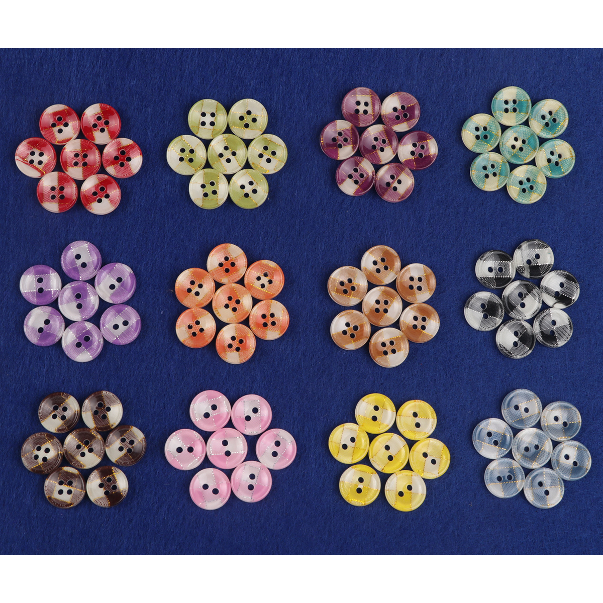120pcs Gingham Round Resin Button 12mm-12 Colors BU02