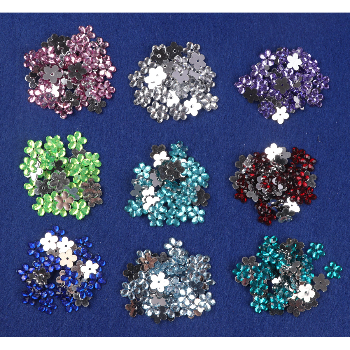 900pcs Acrylic Rhinestones Flower Plastic Gems 10mm-9 Colors