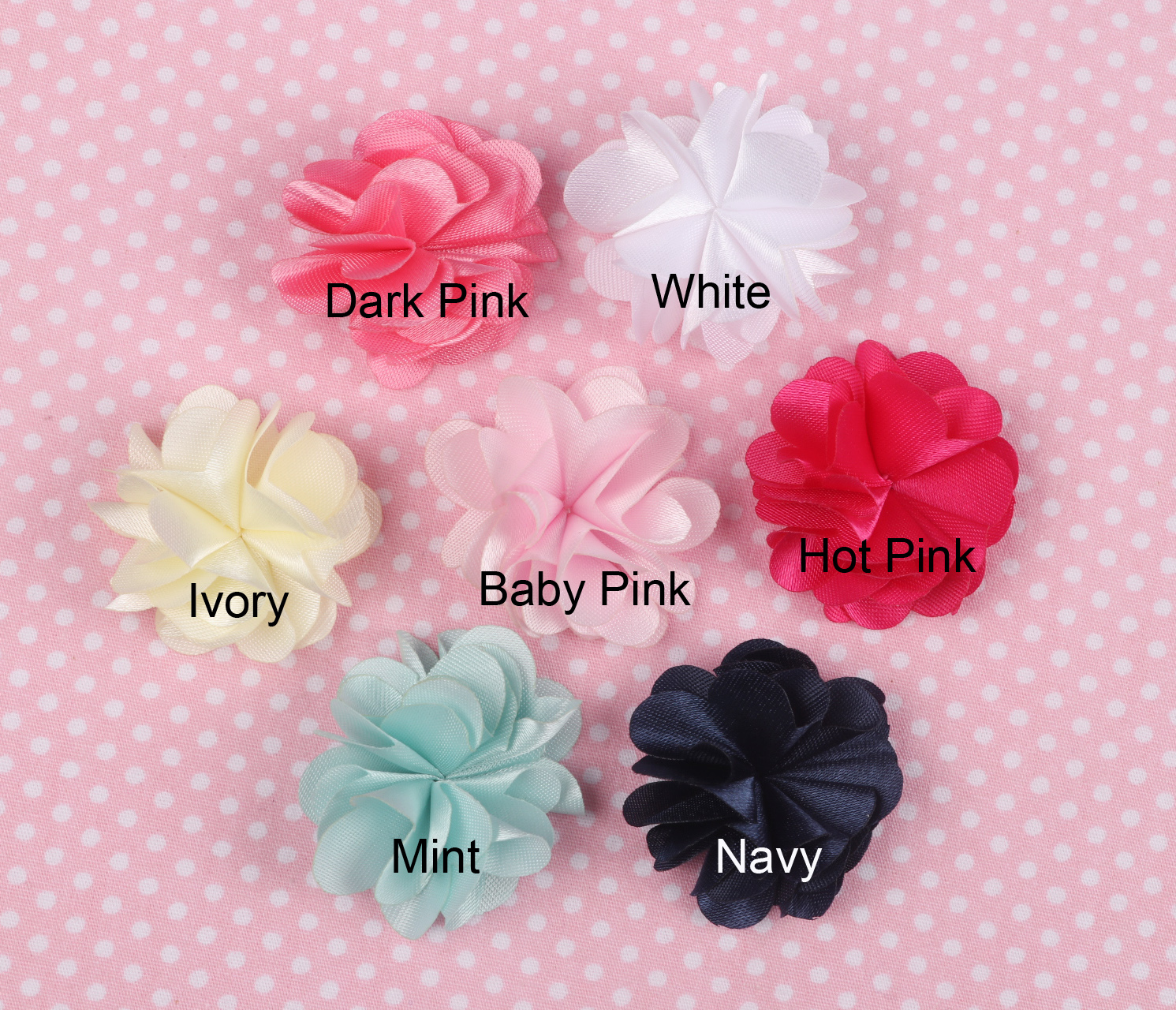 100 Cute Sew Satin 1.25″ Flower-U PICK CH015