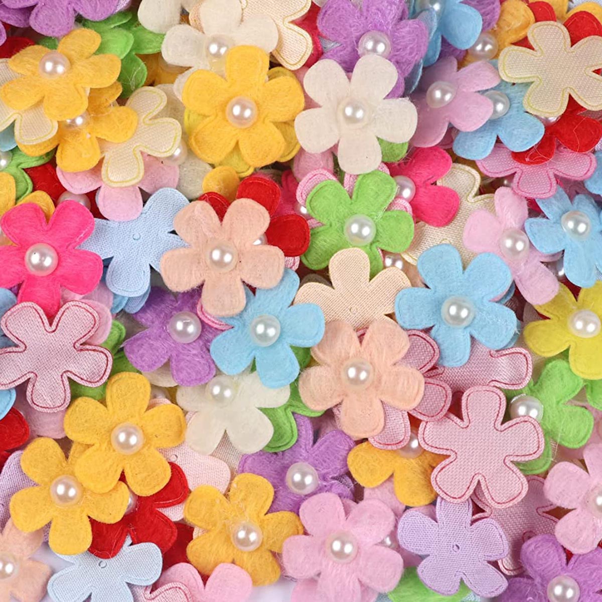 200pcs Furry Flower Fabric Flower W/Bead,1 Inch Mix Color